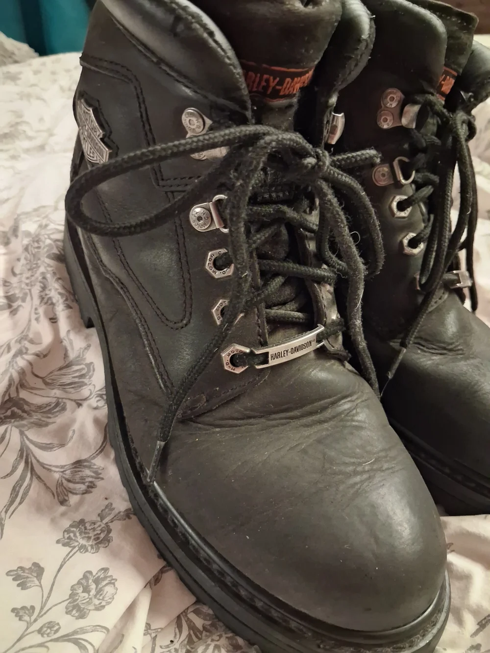 Harley-Davidson Black Leather Ankle Boots with Logo